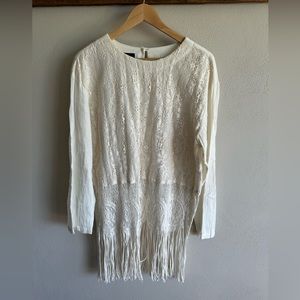 Vintage Women’s Festival Long Sleeve‎ Lace Fringe Cream Blouse Size 14